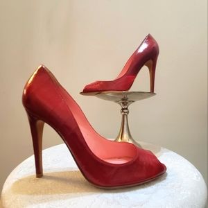Sergio Rossi Red Patent Leather Peep-Toe Pumps
